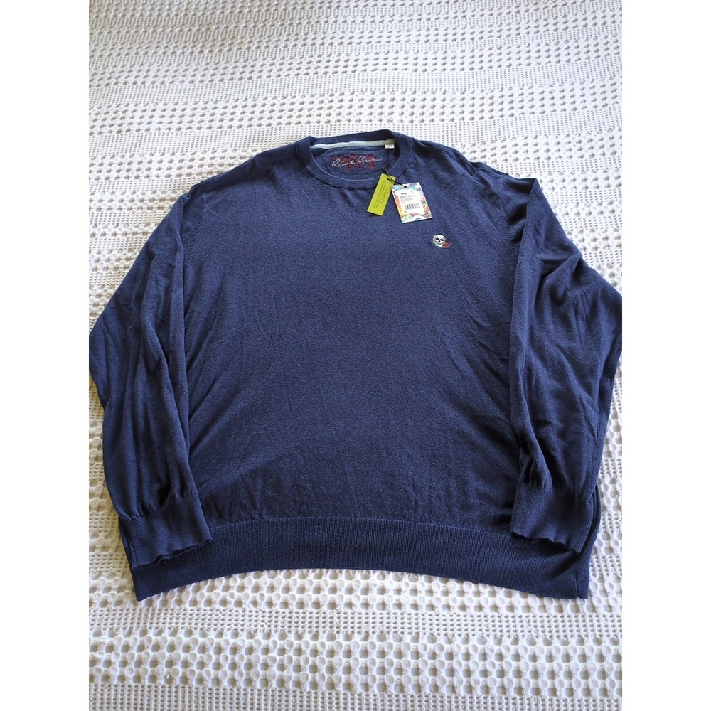 NWT Robert Graham Drifters Linen Blend Skull Sweater Sz 3XL Blue Pullover‎ Crew